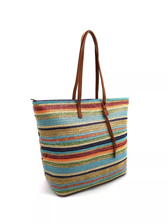 Like Dreams Handbags - LIKE DREAMS Auburn Striped Straw Tote Bag ($50)